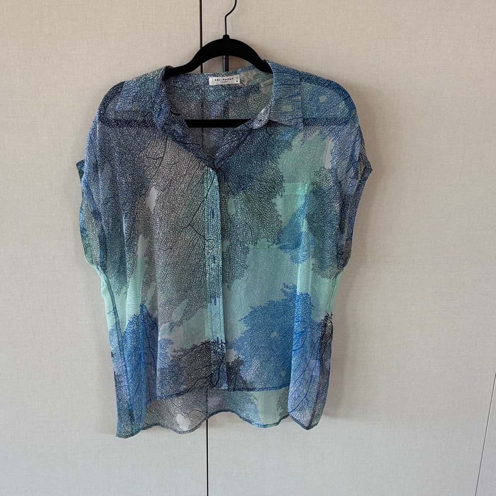 Equipment Blue and Green Sheer Blouse
